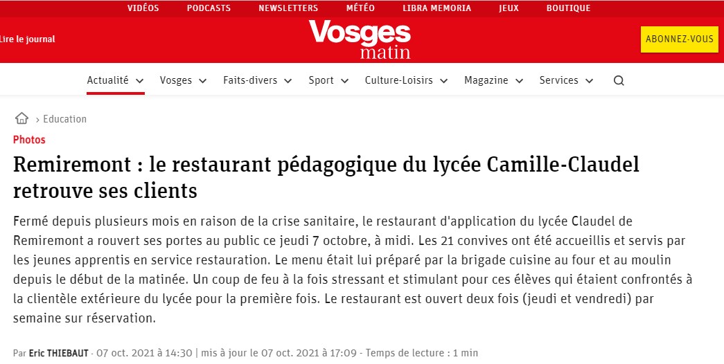 Le restaurant pédagogique rouvre ses portes